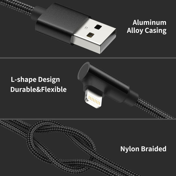 Premium MFI-zertifiziertes, rechtwinkliges, geflochtenes Lightning-Kabel aus Nylon für Apple CarPlay